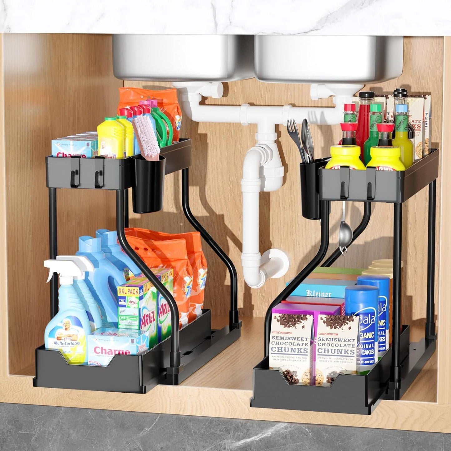L-Shaped Pullout Sink Organizers (2 Pack)