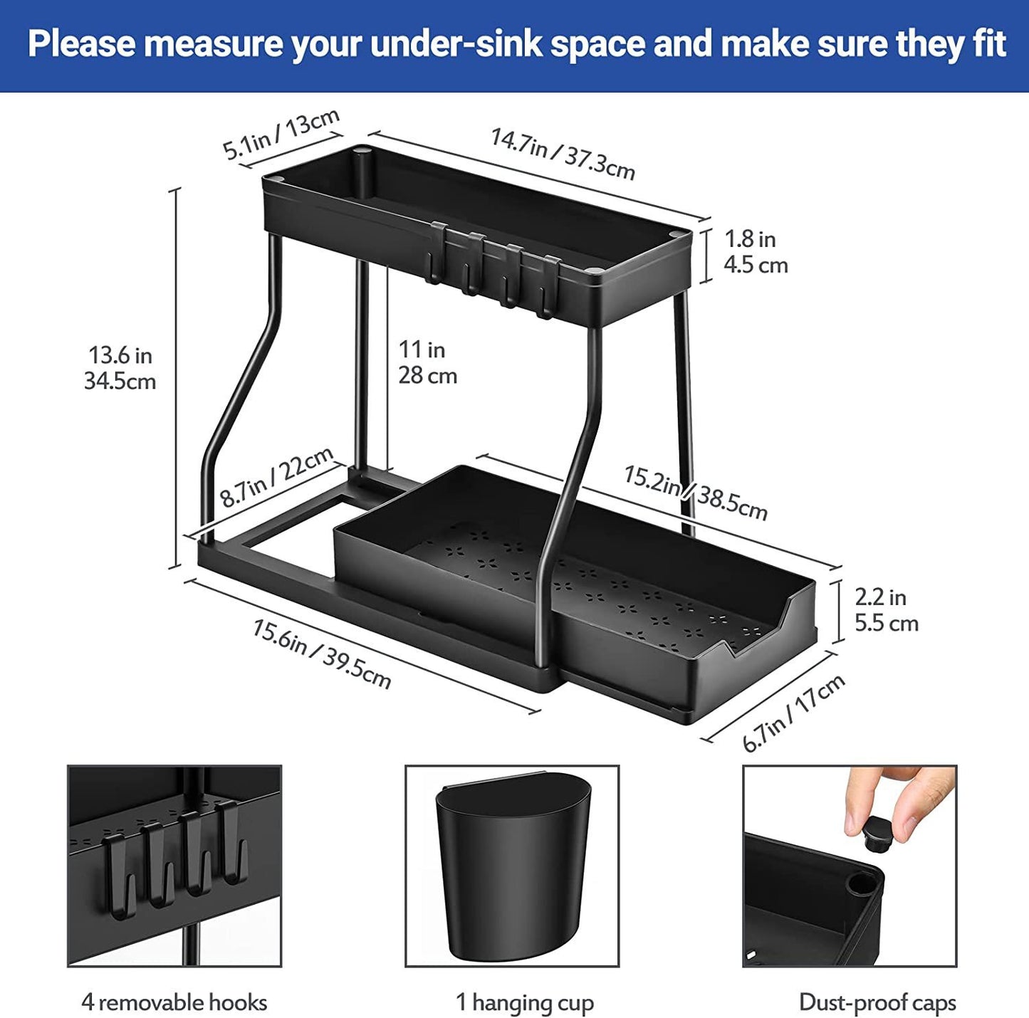 L-Shaped Pullout Sink Organizers (2 Pack)