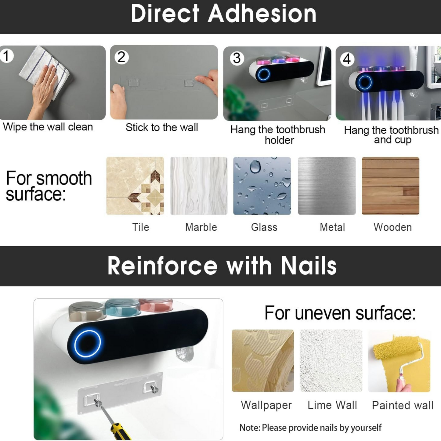 UV Cleaning Toothbrush Holder & Dispenser
