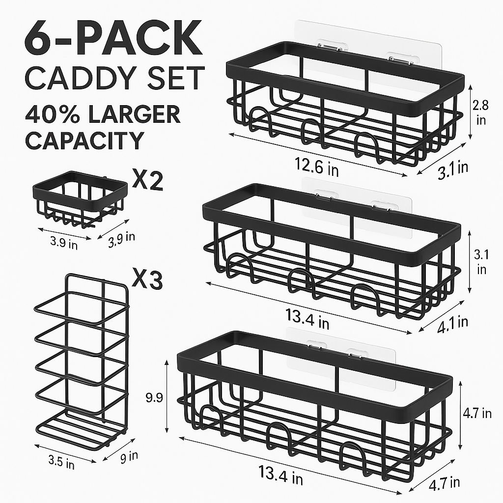 6 Piece Shower Caddy Set